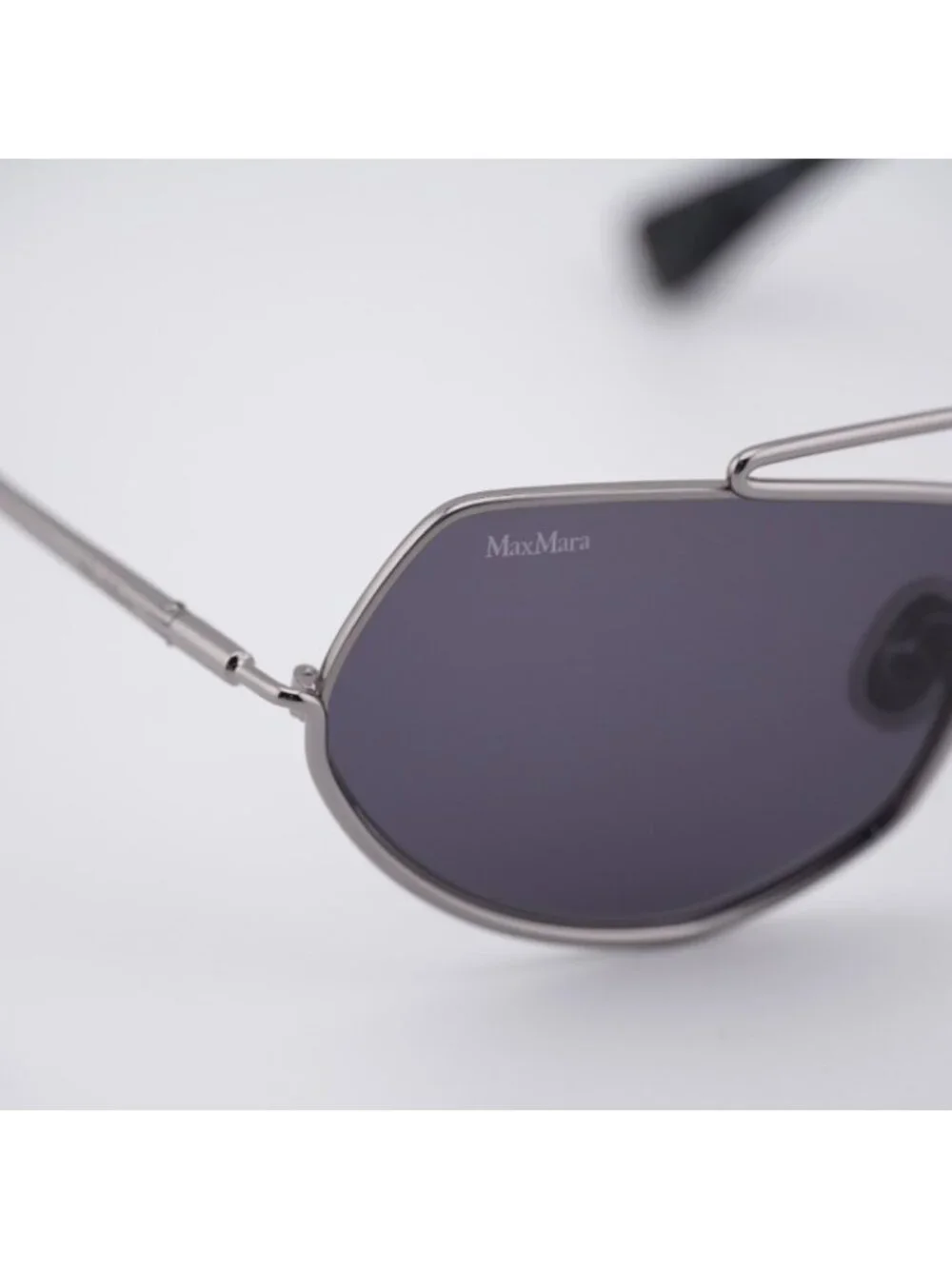 Max Mara MM0165 14A Joey Sunglasses Shiny Light Ruthenium Geometric Frame